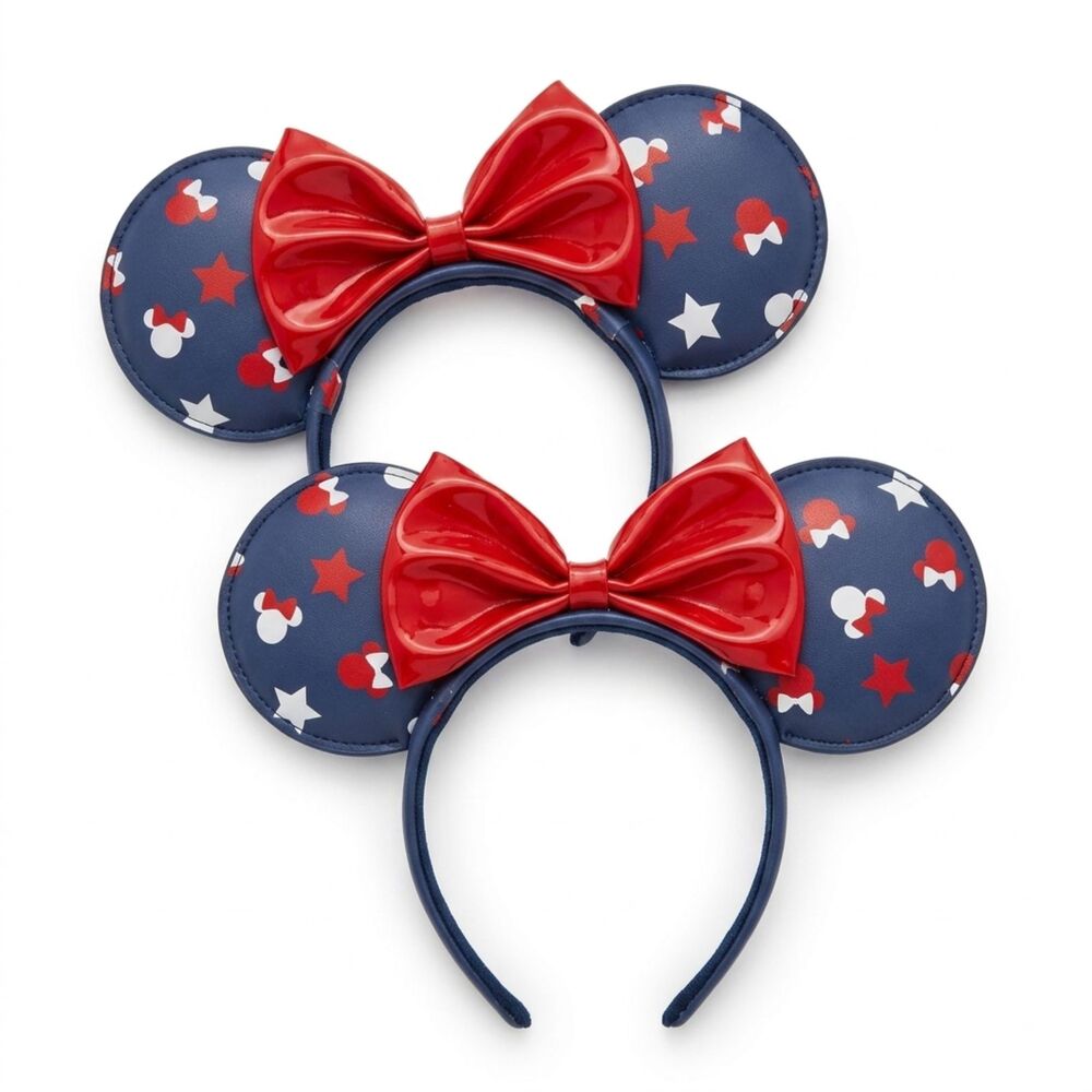 🎀 Disney Minnie Mouse Patriotic Headbands Set of 2 Red White Blue Stars